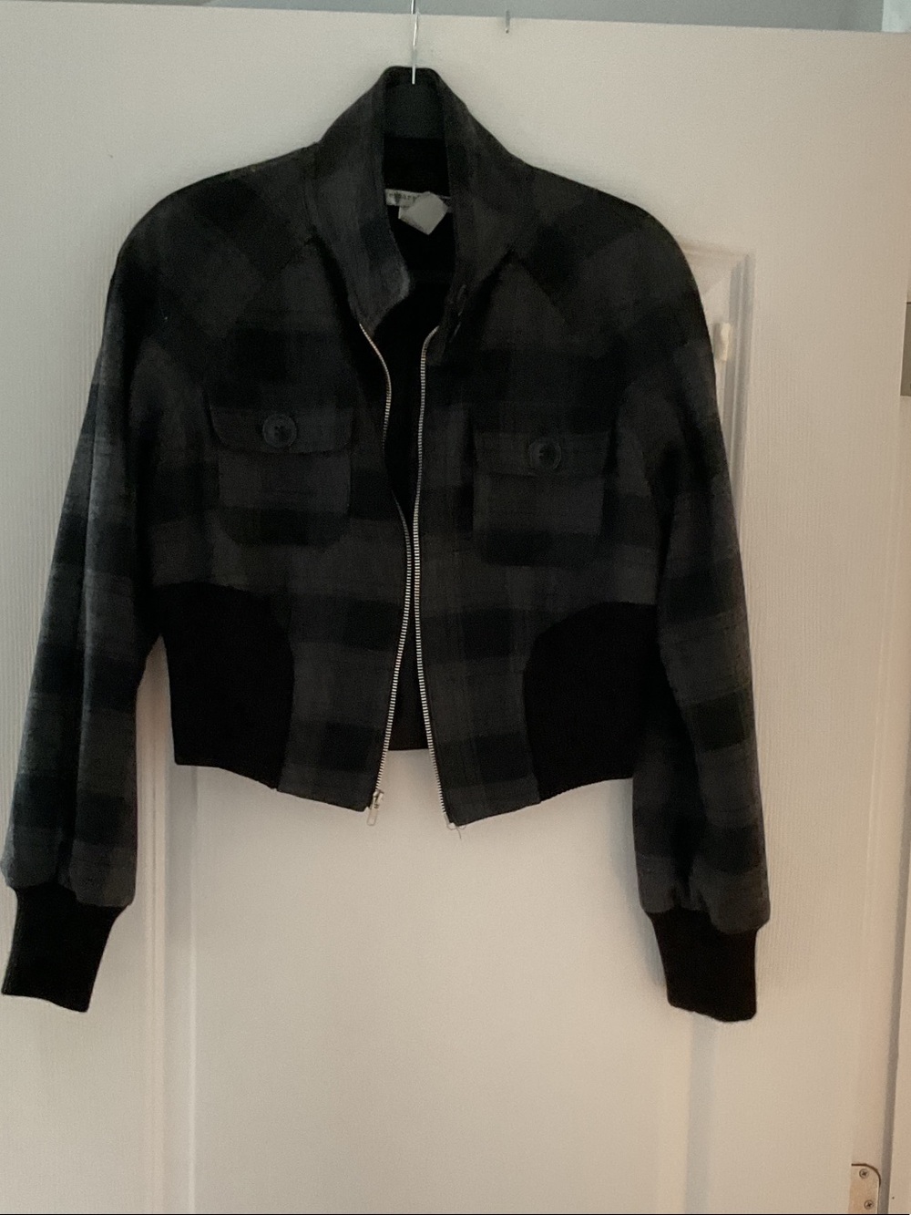 Women's Black & Charcoal Plaid Zip-Front Bomber Jacket